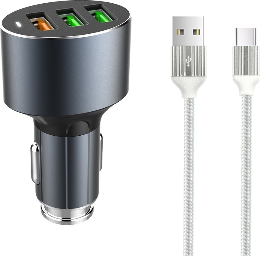 Ldnio Φορτιστής Αυτοκινήτου Γκρι C703Q 3A Γρήγορης Φόρτισης με Θύρες: 3xUSB μαζί με Καλώδιο type-C