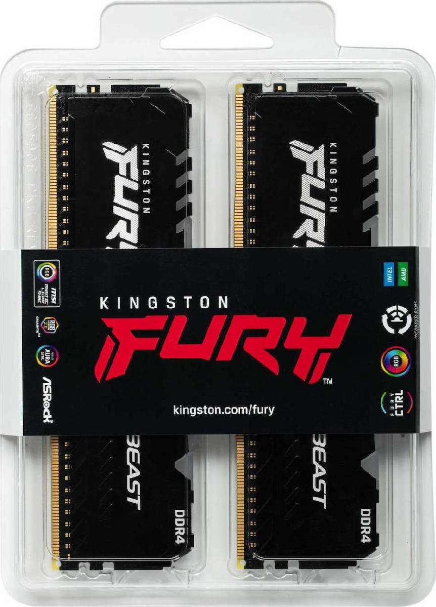 Kingston Fury Beast RGB 16GB Kit (2x8GB) 3200MHz UDIMM DDR4 CL16 1.35V, Black (KF432C16BBAK2/16)