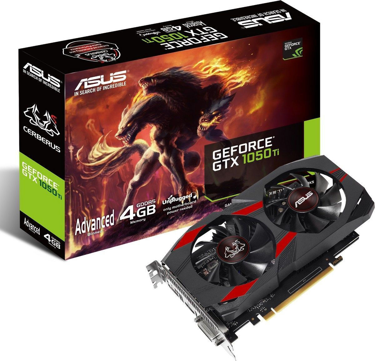 ASUS Cerberus GeForce GTX 1050 Ti Advanced 4GB GDDR5, 128-bit, DVI-D, HDMI, DP (90YV0A75-M0NA00)
