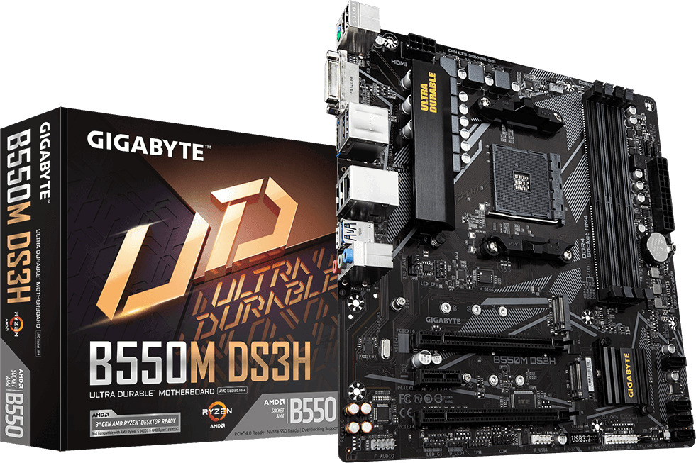 Gigabyte B550M DS3H, AMD, Socket AM4, Micro ATX, 4XDDR4, 4xSATA3, M.2, RAID, GLAN, USB3.2, HDMI, DVI (B550M DS3H)